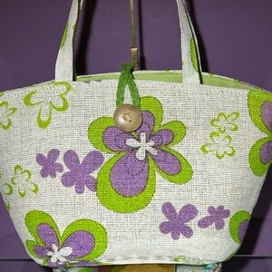 2fer Floral Green and Purple Women's Double Tote Bag Set 17” x 11” x 5”